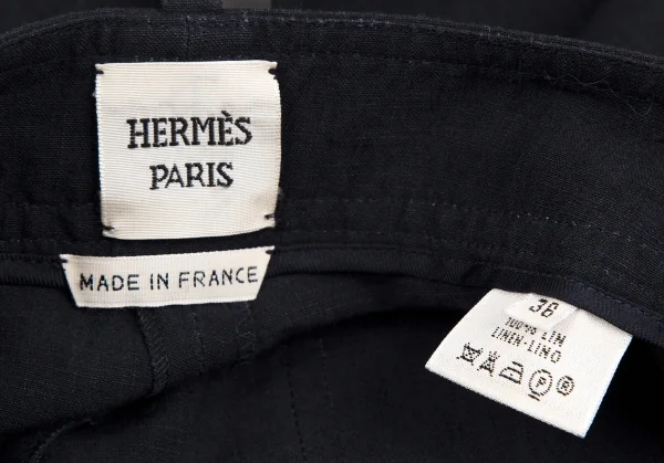エルメスHERMES サイドボタンリネンパンツ 紺36 K-111141_018