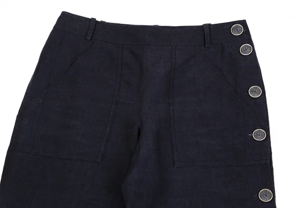 エルメスHERMES サイドボタンリネンパンツ 紺36 K-111141_002