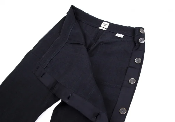エルメスHERMES サイドボタンリネンパンツ 紺36 K-111141_004