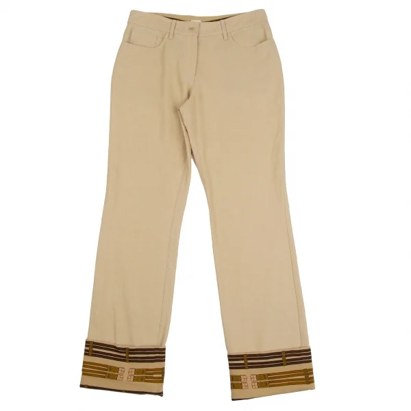 HERMES Lining Pattern Linen Pants Beige 38 K-111142_001