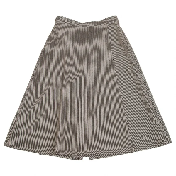 エルメスHERMES 金具デザインストライプラップスカートパンツ アイボリー黒40 K-111150_016