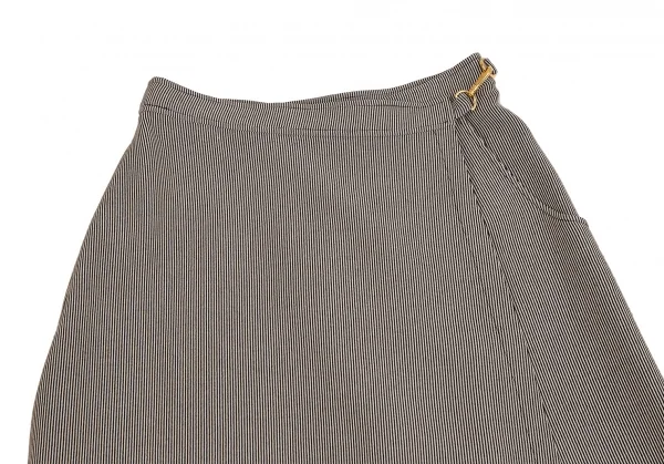 エルメスHERMES 金具デザインストライプラップスカートパンツ アイボリー黒40 K-111150_003