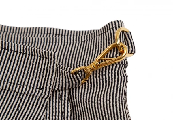 エルメスHERMES 金具デザインストライプラップスカートパンツ アイボリー黒40 K-111150_004