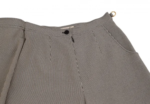 エルメスHERMES 金具デザインストライプラップスカートパンツ アイボリー黒40 K-111150_008