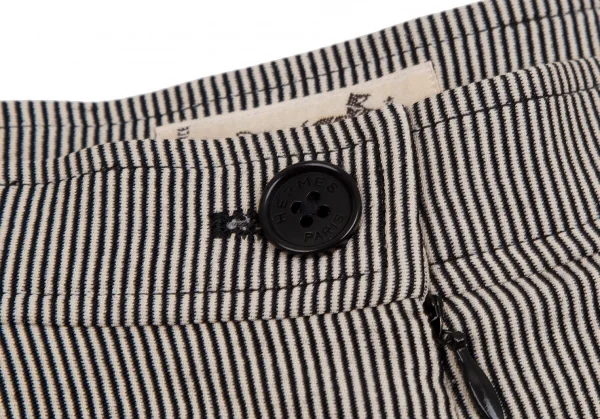 エルメスHERMES 金具デザインストライプラップスカートパンツ アイボリー黒40 K-111150_009