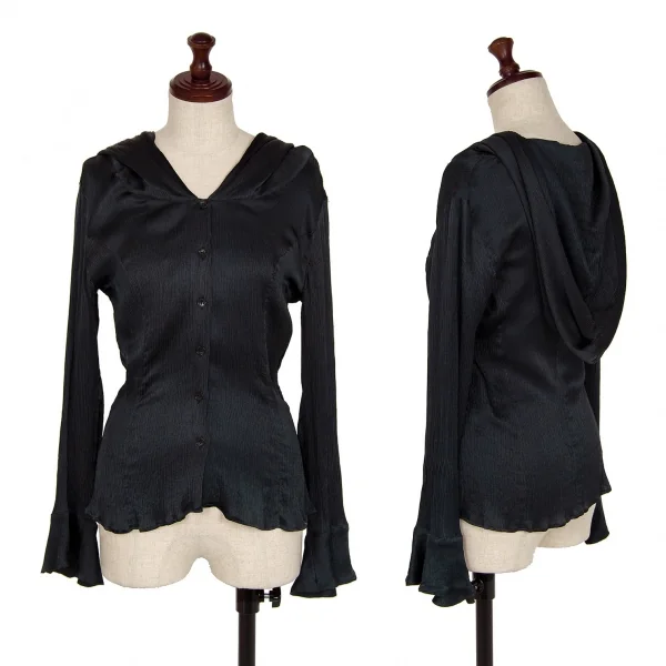 黒タグ ジョルジオ アルマーニGIORGIO ARMANI シワプリーツフードブラウス 紺38 K-111155_001