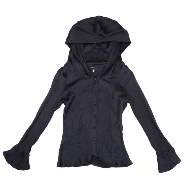 黒タグ ジョルジオ アルマーニGIORGIO ARMANI シワプリーツフードブラウス 紺38 K-111155_002