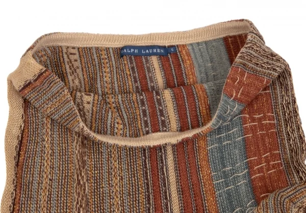 ラルフローレンRALPH LAUREN LAUREN ストライプジャガードフリルニットスカート 茶マルチS K-111159_004