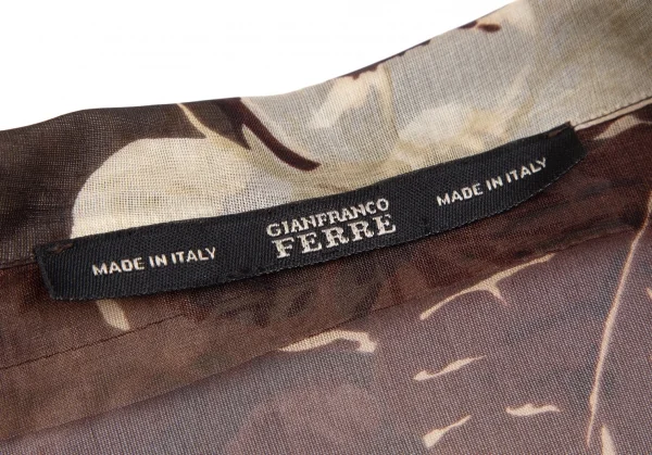 ジャンフランコフェレGIANFRANCO FERRE フローラルプリントストール装飾シースルータックプルオーバーブラウス 茶M位 K-111164_019