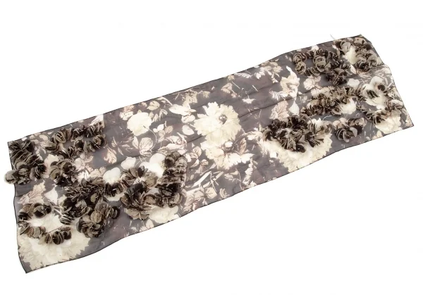 ジャンフランコフェレGIANFRANCO FERRE フローラルプリントストール装飾シースルータックプルオーバーブラウス 茶M位 K-111164_003