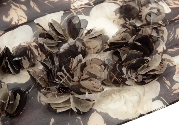 ジャンフランコフェレGIANFRANCO FERRE フローラルプリントストール装飾シースルータックプルオーバーブラウス 茶M位 K-111164_004