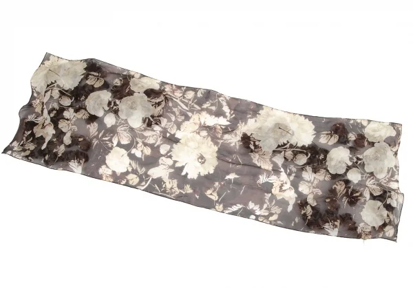 ジャンフランコフェレGIANFRANCO FERRE フローラルプリントストール装飾シースルータックプルオーバーブラウス 茶M位 K-111164_005