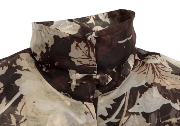 ジャンフランコフェレGIANFRANCO FERRE フローラルプリントストール装飾シースルータックプルオーバーブラウス 茶M位 K-111164_008