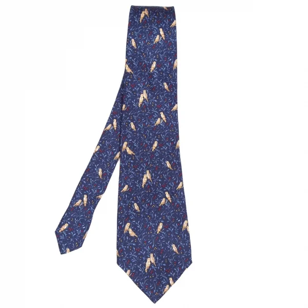 リキエルオムRYKIEL HOMME ミミズクプリントシルクネクタイ 紺 K-111173_001