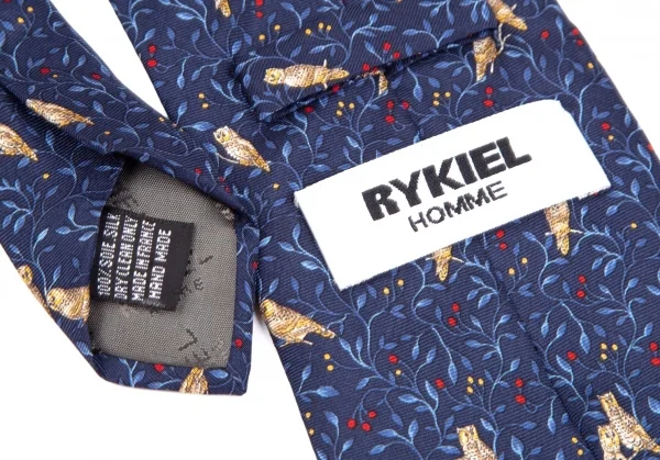 リキエルオムRYKIEL HOMME ミミズクプリントシルクネクタイ 紺 K-111173_007