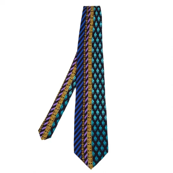 ジャンニヴェルサーチGIANNI VERSACE マルチプリントシルクネクタイ 黒マルチ K-111175_001