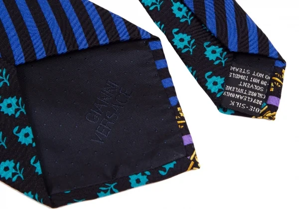 ジャンニヴェルサーチGIANNI VERSACE マルチプリントシルクネクタイ 黒マルチ K-111175_006