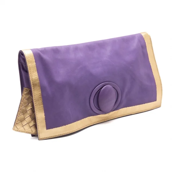 ボッテガヴェネタ BOTTEGA VENETA フォイルプリントレザークラッチバッグ 紫 K-111178_001