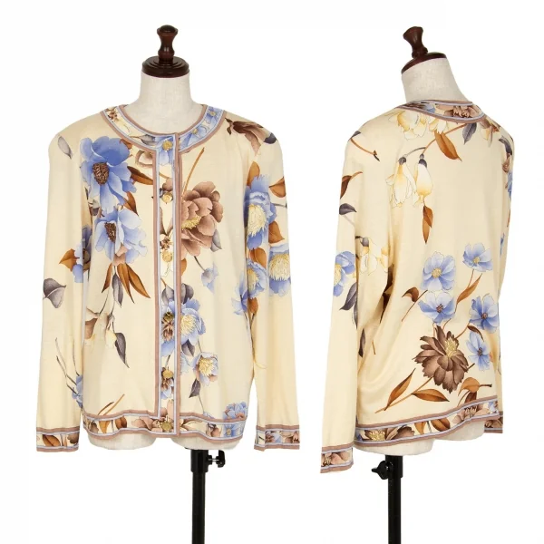 レオナールLEONARD フローラルメタルボタンカーディガン ベージュL K-111247_001