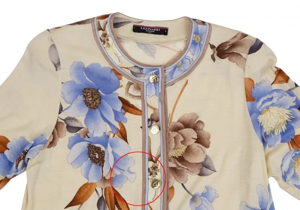 レオナールLEONARD フローラルメタルボタンカーディガン ベージュL K-111247_003