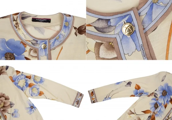 レオナールLEONARD フローラルメタルボタンカーディガン ベージュL K-111247_005