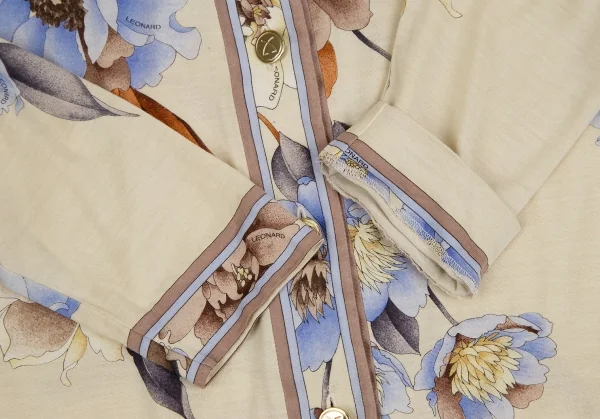 レオナールLEONARD フローラルメタルボタンカーディガン ベージュL K-111247_006