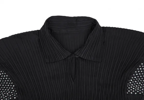 イッセイミヤケISSEY MIYAKEドット切替プリーツスキッパーブラウス 黒白M K-111267_003