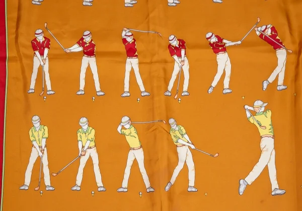 ロエべLOEWE ゴルフ総柄シルクスカーフ オレンジ赤 K-111271_011