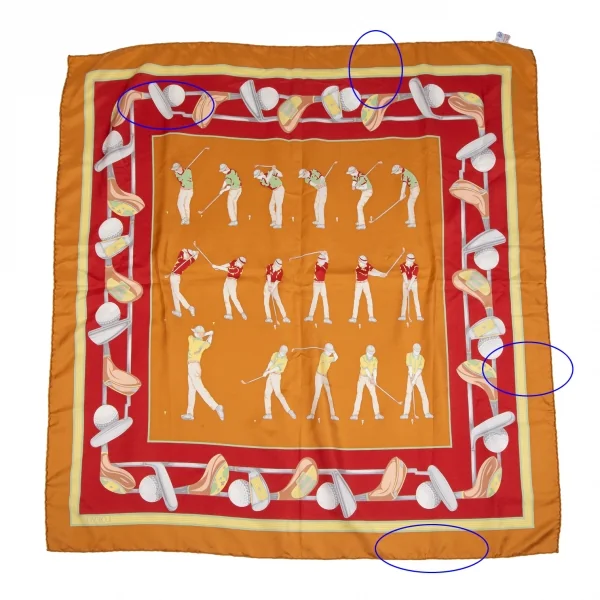 ロエべLOEWE ゴルフ総柄シルクスカーフ オレンジ赤 K-111271_012