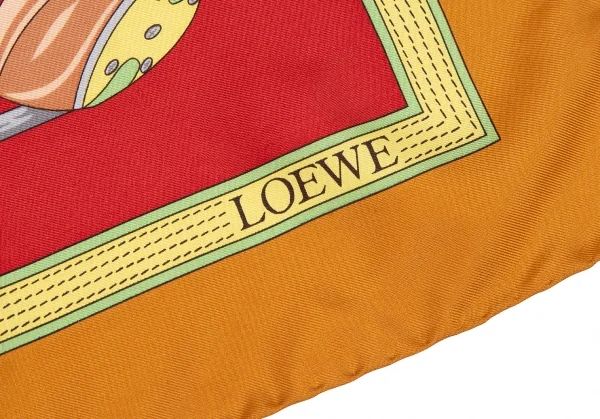 ロエべLOEWE ゴルフ総柄シルクスカーフ オレンジ赤 K-111271_017