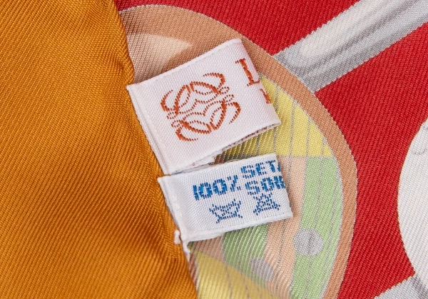 ロエべLOEWE ゴルフ総柄シルクスカーフ オレンジ赤 K-111271_018