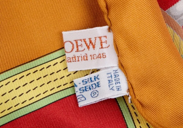 ロエべLOEWE ゴルフ総柄シルクスカーフ オレンジ赤 K-111271_019