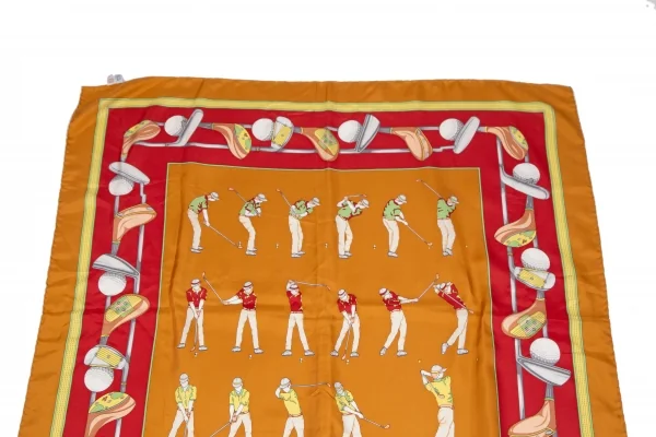 ロエべLOEWE ゴルフ総柄シルクスカーフ オレンジ赤 K-111271_002