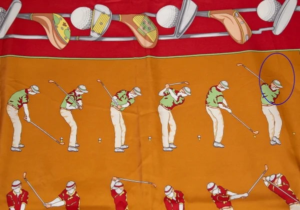 ロエべLOEWE ゴルフ総柄シルクスカーフ オレンジ赤 K-111271_004