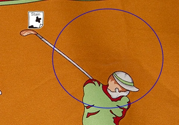 ロエべLOEWE ゴルフ総柄シルクスカーフ オレンジ赤 K-111271_005