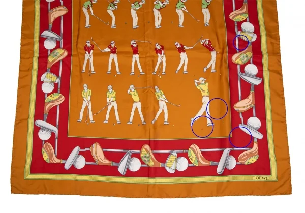 ロエべLOEWE ゴルフ総柄シルクスカーフ オレンジ赤 K-111271_006