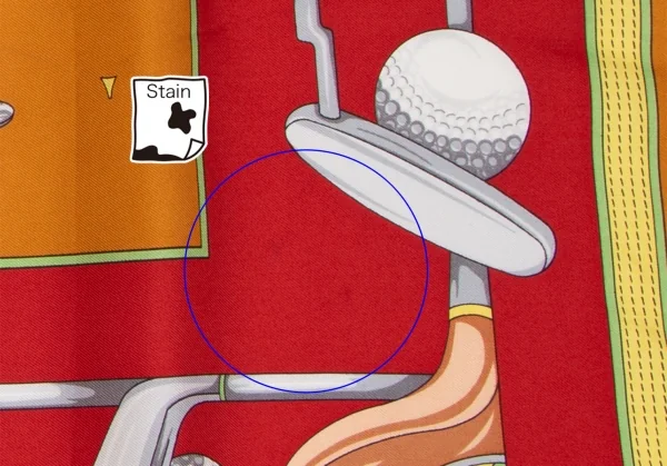 ロエべLOEWE ゴルフ総柄シルクスカーフ オレンジ赤 K-111271_007