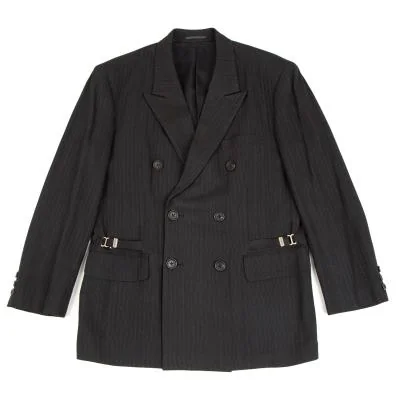 ヨウジヤマモト プールオムYohji Yamamoto POUR HOMME サスペンダー装飾ピンストライプダブルジャケット