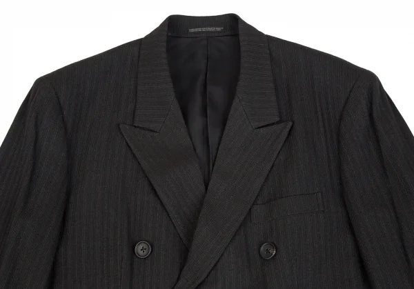 ヨウジヤマモト プールオムYohji Yamamoto POUR HOMME サスペンダー装飾ピンストライプダブルジャケット チャコールS K-111275_002