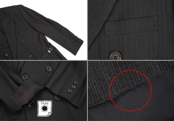 ヨウジヤマモト プールオムYohji Yamamoto POUR HOMME サスペンダー装飾ピンストライプダブルジャケット チャコールS K-111275_006
