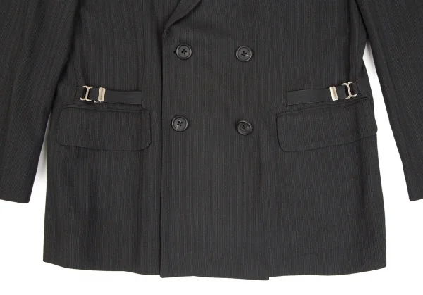 ヨウジヤマモト プールオムYohji Yamamoto POUR HOMME サスペンダー装飾ピンストライプダブルジャケット チャコールS K-111275_007