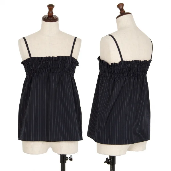 ビームスボーイBEAMS BOY ポリウールギャザーストライプキャミソール 紺F K-111344_001