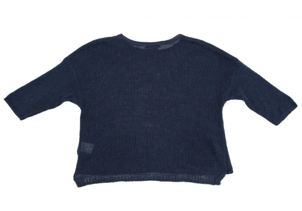 ラピスルーチェビームス LAPIS LUCE BEAMS フェイクレザーポケット切替メッシュ半袖ニットセーター 青M位 K-111348_011