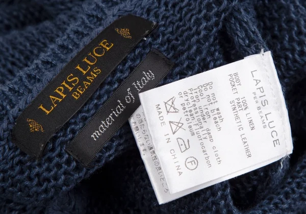 ラピスルーチェビームス LAPIS LUCE BEAMS フェイクレザーポケット切替メッシュ半袖ニットセーター 青M位 K-111348_015