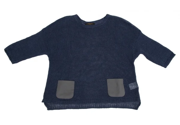 ラピスルーチェビームス LAPIS LUCE BEAMS フェイクレザーポケット切替メッシュ半袖ニットセーター 青M位 K-111348_002