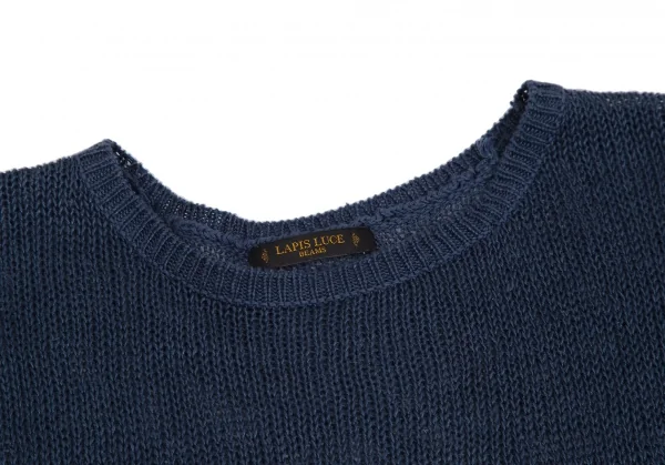 ラピスルーチェビームス LAPIS LUCE BEAMS フェイクレザーポケット切替メッシュ半袖ニットセーター 青M位 K-111348_004