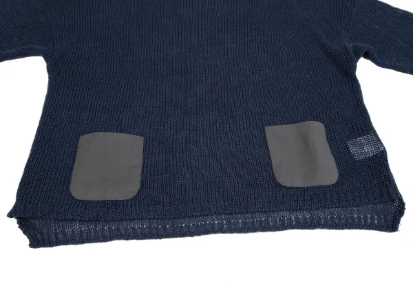 ラピスルーチェビームス LAPIS LUCE BEAMS フェイクレザーポケット切替メッシュ半袖ニットセーター 青M位 K-111348_008