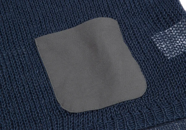 ラピスルーチェビームス LAPIS LUCE BEAMS フェイクレザーポケット切替メッシュ半袖ニットセーター 青M位 K-111348_009