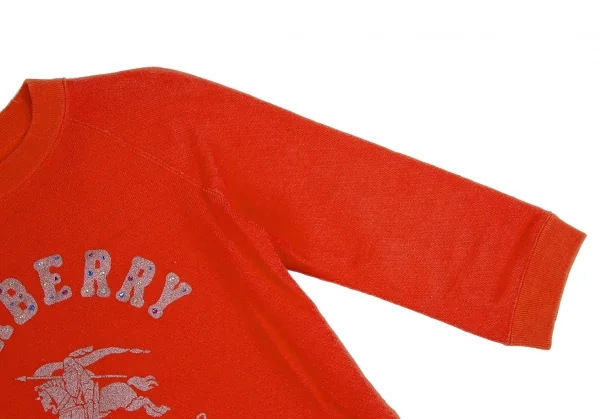 バーバリー ブルーレーベルBURBERRY BLUE LABEL グリッターカレッジロゴプリント7分袖スウェット オレンジM K-111356_005
