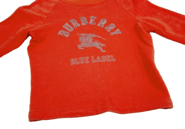 バーバリー ブルーレーベルBURBERRY BLUE LABEL グリッターカレッジロゴプリント7分袖スウェット オレンジM K-111356_008